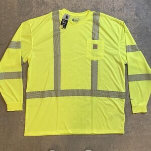 Carhartt Shirt Mens 3XLT Yellow Hi Vis Force Class 3 Reflective Pocket 100496